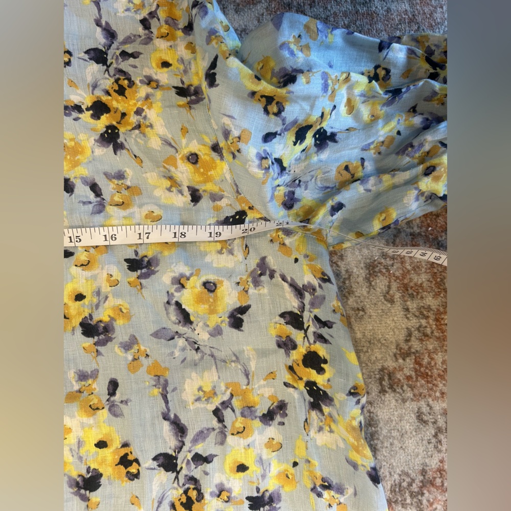 J. Jill love linen floral 100% linen blouse top Size L blue Yellow Roll Tab - Picture 11 of 11